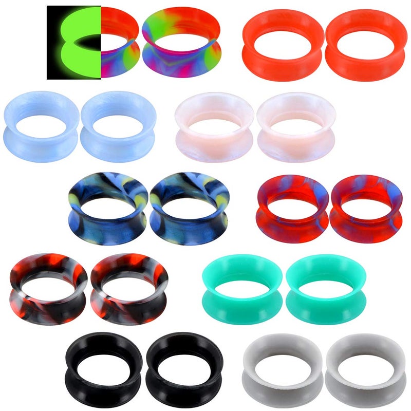 COCHARM 20 PCS Thin Silicone Ear Plugs Tunnels Double Flared Flexible Tunnel Ear Stretching Plug Gauge Body Piercing Jewelry 1/2"(12MM) - Image 1
